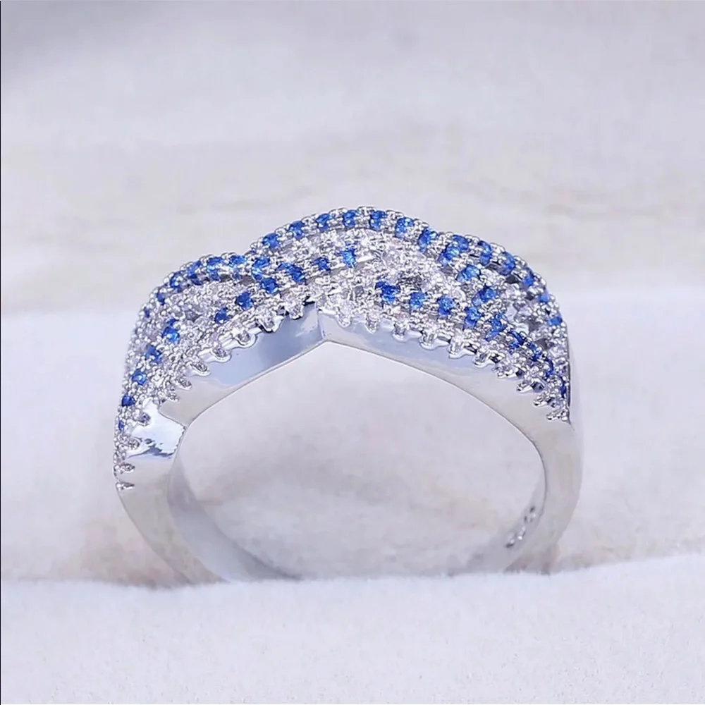 New 925 Silver Multi Layer Women Sapphire Wedding Ring
